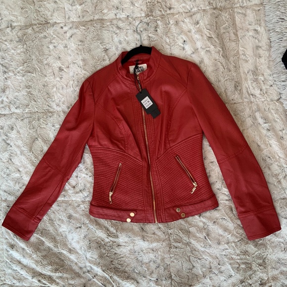 Jackets & Blazers - Faux Leather Jacket - Red